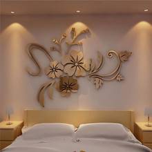 Fashion European 3D Mirror Floral Art Removable Wall Sticker Acrylic Mural Decal Home Room Decor m26 30+ 2024 - buy cheap