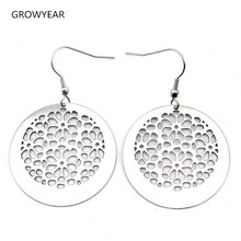 Hollow Geometric Pattern Silver Color Round Dangle Drop Earrings Stainless Steel Women Jewelry 2024 - buy cheap