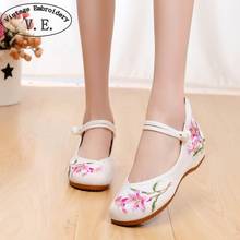 Women Embroidery Flats Old Beijing Cloth Shoes Lily Floral Embroidered Mary Janes Flat Shoes Girl's  Canvas Ballerina Shoes 2024 - buy cheap