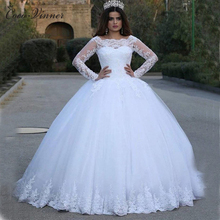 Арабское мусульманское бальное платье, свадебное платье в стиле принцессы, кружевное платье невесты с длинным рукавом и аппликацией, свадебные платья на заказ W0134 2024 - купить недорого