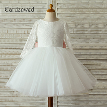 Gardenwed 2019 White Lace Flower Girl Dress For Weddings  Long Sleeves First Communion Dresses For Girls Birthday Party 2024 - buy cheap