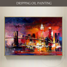 Excelente artista pintado a mano abstracto de Nueva York, pintura al óleo de paisaje sobre lienzo, colorido abstracto, pintura al óleo de Nueva York 2024 - compra barato