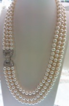 women Fashion Jewelry wholesale high quality 3rows natural AA 9-10mm white freshwater pearl necklace 002 2024 - buy cheap