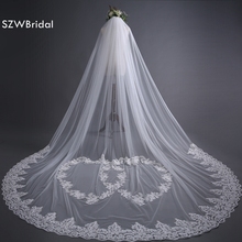 Фата свадебная SZWBridal с длинными кружевными краями, Модная белая, 3 метра, свадебные аксессуары 2024 - купить недорого