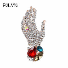 PULATU Elegant Hand Brooches for Women Alloy Pave Rhinestone Crystal Female Brooch Pins New Fashion Jewelry Accessories Broach 2024 - buy cheap