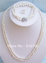 Оптовая продажа, Бесплатная доставка >>>> комплект из 2 рядов белого жемчужного ожерелья Akoya 7-8 мм 2024 - купить недорого
