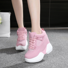 2021 Women's High Platform Shoes Breathable PU Shoes Women Height Increasi Shoes 12CM Wedges Thick Sole Trainers Ladies Sneakers 2024 - buy cheap