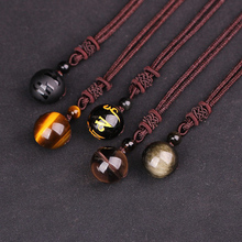Corrente de corda artesanal de pedra natural, colar com pingente de bola, polimento de cristal, boa sorte, budismo, joias amuletos, 16mm de dia 2024 - compre barato