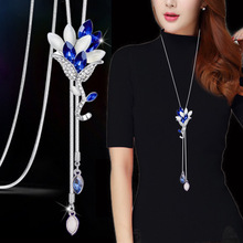 BYSPT Zircon Long Necklace Sweater Chain Fashion Fine Metal Chain Crystal Rhinestone Flower Pendant Necklaces Adjusted 2024 - buy cheap