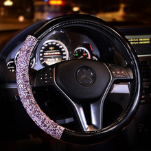 New design Diamond Crystal Car Steering Wheel Cover Leather Rhinestone Cover for Steering-wheel Women Universal 38cm Car Styling 2024 - buy cheap