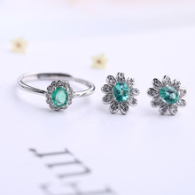 Natural green emerald gem Ring earrings Natural Gemstone Jewelry Set S925 Silver elegant Simple Small square girl party jewelry 2024 - buy cheap