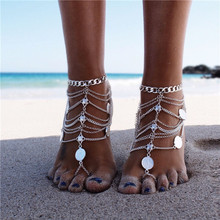 Sandalia-tobillera de playa con cadena para mujer, pulsera de plata con colgante de moneda grande, joyería para pie, CBD23 2024 - compra barato
