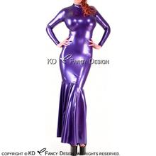 Metallic Purple Sexy Fishtail Latex Gown With Long Sleeves Split Rubber Dress Bodycon Playsuit LYQ-0111 2024 - buy cheap