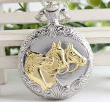 Женские серебряные кварцевые часы с подвеской в виде трех маленьких лошадей, карманные часы, подарок, бесплатная доставка 2024 - купить недорого
