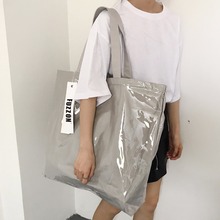 NEW Vintage Kraft Paper Shopping Bag PVC Clear Double Transparent Bag Waterproof Causal Tote Shoulder Bag Messenger Handbag 2024 - buy cheap