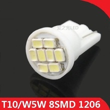 Free Shipping 10pcs/lot 168 192 W5W white 8smd 8 smd 1206 LED Car dome light bulbs Door Lights reading Instrument super bright 2024 - buy cheap