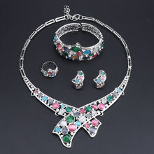 OEOEOS-Conjuntos de joyería nupcial con Ópalo, collares de cristal de Color plateado, pendientes, pulsera, anillo, joyería de boda 2024 - compra barato