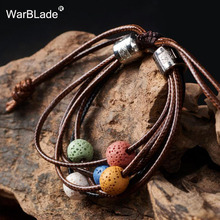 Warblade colorido pedra natural contas de lava pulseiras multicamadas couro lava pedra pulseira encantos pulseira para jóias femininas 2024 - compre barato