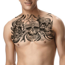 Временные татуировки скелета для мальчиков, сексуальные Поддельные татуировки для мужчин, наклейки для тела, большие татуировки, черный череп, дракон, водонепроницаемые тату на плечо 2024 - купить недорого
