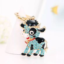 New creative fashion popular alloy crystal small cow keychain car key  chains couple gift charm jewelry key ring 2024 - buy cheap
