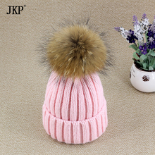 JKP 2020 new style natural real fur braid ball fur hat boys and girls knitted warm baby cotton hats and caps outdoor 2024 - buy cheap