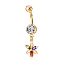 color petal Zircon sexy Crystal Dangle Chain gold color Navel Piercing Rings Belly Button Rings Surgical Steel Body Jewelry 2024 - buy cheap