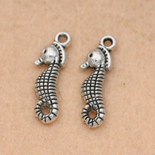 KJjewel Antique Silver Plated Seahorse Charms Pendants for Jewelry Making Bracelet Accessories Diy Findings 22x6mm 10pcs 2024 - buy cheap