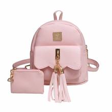 AlishebuyTassel Women Backpacks Fashion PU Leather Lady zipper Backpack Fashion Girls School Bag with purse Rucksack 2024 - buy cheap