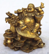 Buda maitreya de cobre chinês, riqueza, dinheiro, feliz, estátua de tartaruga de dragão 2024 - compre barato
