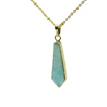 Collar con cabeza de flecha y piedra natural para mujer, joyería de moda de mármol verde y azul, colgante de amazonita con bisel dorado 2024 - compra barato