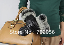 Красивые женские перчатки из натуральной кожи с бахромой из кроличьего меха кожаные перчатки смешанные цвета супер качество мягкие #3124 2024 - купить недорого