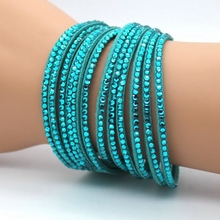 Pulseira de couro de cristal feminina, bracelete com pingente longo de strass feito à mão 2024 - compre barato