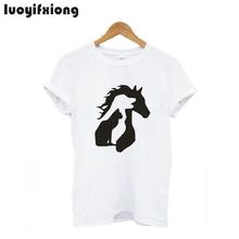 Для любителей животных Лошадь рисунком кота и собаки; Женская футболка свободного покроя с коротким рукавом Hipster Femme забавная футболка женская верхняя одежда размера плюс 2XL 2024 - купить недорого