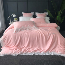 Novo estilo Princesa rosa rendas verde conjunto fio De Seda conjuntos de cama de solteiro capa de edredão rainha king size meninas miúdos cama conjuntos 4 peças 2024 - compre barato