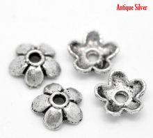 DoreenBeads Zinc Based Alloy Beads Caps Flower Antique Silver Color DIY Earrings Making Jewelry Findings 6mm x 6mm, 70 PCs 2024 - buy cheap