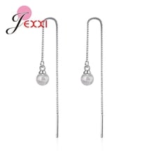 Elegant Long Thread Earrings With White Crystals Balls Design Genuine 925 Sterling Silver Fashion Women Wedding Jewelry 2024 - buy cheap