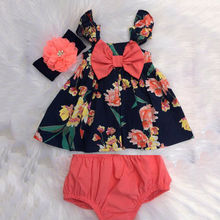 Newborn Infant Toddler Cute Baby Girl 2019 Newest Summer Flower Bow Sleeveless Tops Dress Shorts Briefs 2PCS Outfit Clothes 2024 - buy cheap