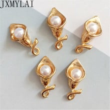 10 PCS 19*9mm Fashion Metal Alloy KC Gold Imitation Pearl Lily Flower Pendant Connector Charm For Jewelry Making 2024 - buy cheap