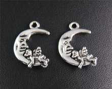 20pcs  Silver Color Moon With Angel Charm Fit Bracelets Necklance DIY Metal Jewelry Making 22x15mm A2095 2024 - buy cheap