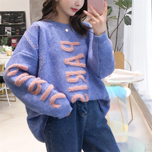Fashion Women Pullover 2020 Autumn/Winter New Letter Words Sleeves Sweater Loose Knit Thick O-neck Basic/Outwear Khaki Blue 2024 - buy cheap