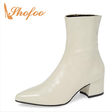 White Black High Chunky Heels Pointy Toe Ankle Boots Woman Zipper Large Size 11 15 For Ladies Spring Fall Booties Shoes Fashion 2024 - buy cheap