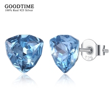 Brincos de cristal azul 925 brincos de triângulo de prata esterlina 7 cores áustria cristais para jóias femininas 2024 - compre barato