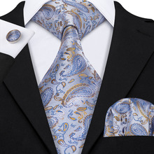 Серебристый синий галстук для костюма с пейсли, 100% шелк, модный дизайнерский галстук для мужчин, Свадебный деловой ГАЛСТУК Barry.Wang, 8,5 см, Прямая поставка, женский 2024 - купить недорого