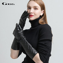 Gours PU Leather Gloves for Women Fashion Brand Black Touch Screen Long Finger Gloves Bow-knot Warm In Winter New Arrival GSL043 2024 - buy cheap