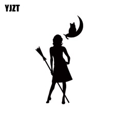 YJZT 8.4*15.5CM Sexy Girl Witch And Cat Black/Silver Zero Defect Vinyl Decal Car Sticker Design Silhoutte C20-0616 2024 - buy cheap