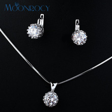 MOONROCY Free Shipping Fashion Crystal Necklace and Earrings Set  Zirconia Rose Gold Color Wedding Jewelry Set for women Gift 2024 - buy cheap