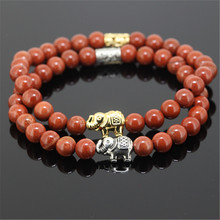 High quality Natural 6mm rhodonite red stone beads women bracelet beaded gold/silver color elephant animals charm girl bracelet 2024 - buy cheap