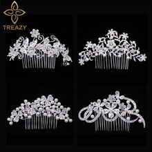 TREAZY Classic Pearls Crystal Wedding Hair Jewelry Large Floral Bridal Hair Combs Women Hairpins Brides Wedding Hair Accesorries 2024 - buy cheap