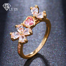 Lxoen ouro rosa coração anel clássico anel de casamento jóias zircão cúbico anéis para mulher presentes de dama de honra para mulher 2024 - compre barato