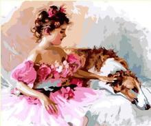 Girl with a dog painting by numbers on canvas DIY digital wall figure picture for living room home decor 2024 - buy cheap